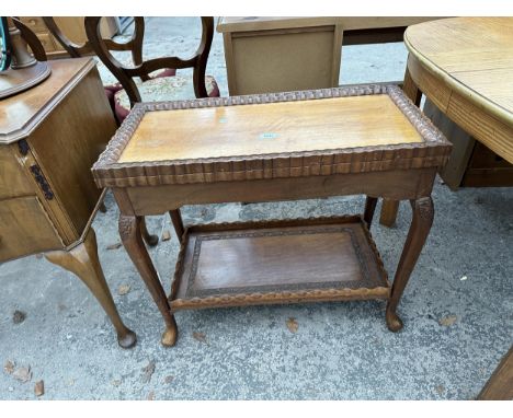 AN ORIENTAL HARDWOOD GAES TABLE WITH FOLD OVER TOP AND DETACHABLE LOWER TRAY ON CABRIOLE LEGS 29.5" SQUARE OPENED 