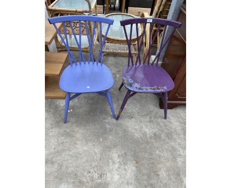 A PAIR OF ERCOL PAINTED CANDLESTICK CHAIRS 