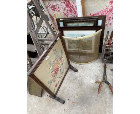 AN ASSORTMENT OF FRAMED PICTURES AND A TAPESTRY FIRE SCREEN 