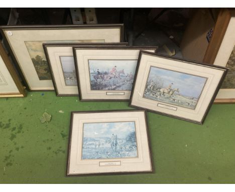 FIVE FRAMED HUNTING PRINT SCENES 