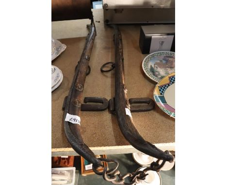 A PAIR OF VINTAGE HORSE HANES WOOD AND METAL 