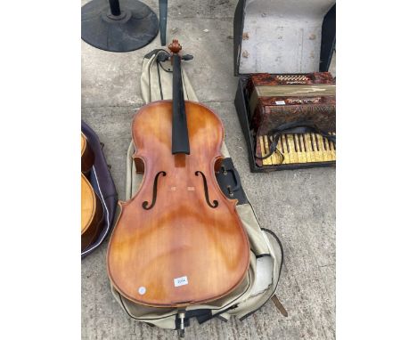 A VINTAGE CELLO FOR RESTORATION WITH CARRY BAG 