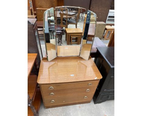 A LIGHT OAK AVALON DRESSING CHEST WITH TRIPLE MIRROR 31" WIDE 