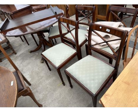 A RACKSTRAW REGENCY MAHOGANY EXTENDING DINING TABLE 48" DIAMETER (LEAF 24") AND SIX CHAIRS 