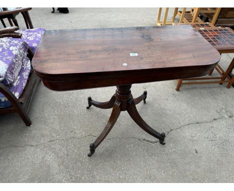 A 19TH CENTURY MAHOGANY FOLD OVER TEA TABLE 36" WIDE 