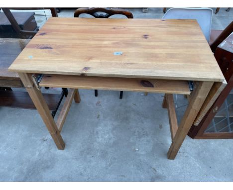 A MODERN PINE DROP-LEAF COMPUTER TABLE 