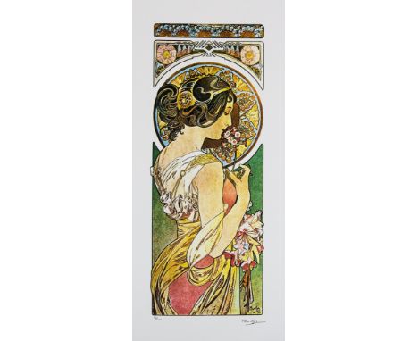 Alphonse Mucha (after) 'Primrose' lithography print, sheet size 50 x 70 cm, plate signed bottom right, numbered with pencil b