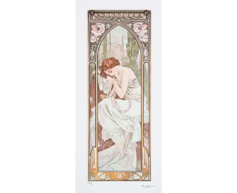 Alphonse Mucha (after) 'Night's Rest' lithography print, sheet size 50 x 70 cm, plate signed bottom right, numbered with penc