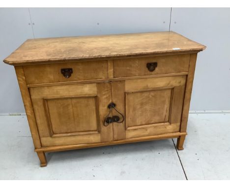 A Swedish Arts and Crafts birch commode, width 120cm, depth 61cm, height 83cm. Condition - fair