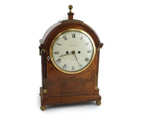 Samuel Marsh of London, a George III mahogany eight day bracket clock, with painted Roman dial and twin fusee movement striki