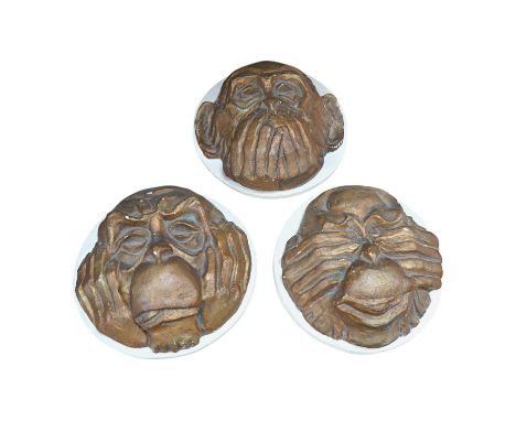 A set of ‘three wise monkeys’ plaster plaques, signed Alfred R. Martin, 22.5cm. Condition - fair to good