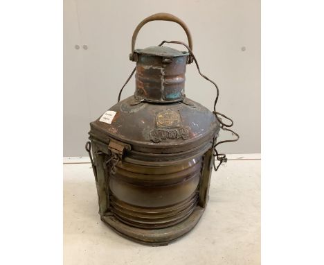 A Davey's Patent starboard ship's lamp, height 56cm. Condition - poor