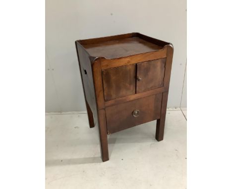 A George III mahogany tray top commode, height 76cm. width 50cm, and a French walnut bedside table, height 73cm. width 42cm. 