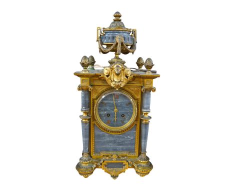 A 19th century French ormolu and marble mantel clock, striking on bell, with key, 44cm high. Condition - fair to good, untest