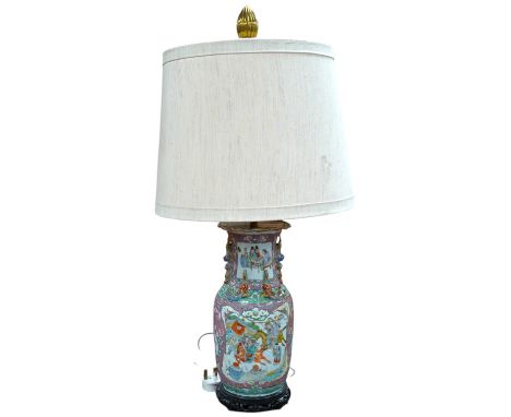 A 19th century Chinese famille rose vase converted to a lamp, 82cm total. Condition - fair to good, not tested Generally good