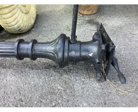 A Victorian style black painted cast iron street lamp, height including base 360cm. Condition - fair