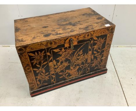 A Chinese painted pine trunk, width 84cm, depth 49cm, height 61cm. Condition - fair