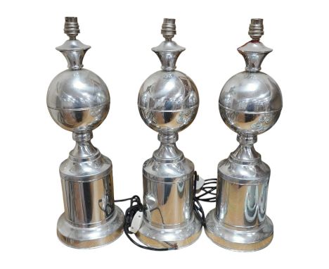 Three Art Deco style chrome lamps, 49cm including light fitting. Condition - fair