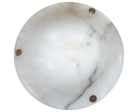 An early 20th century alabaster plaffonier, 40cm diameter. Condition - some scratching to surface Some filling of light crack
