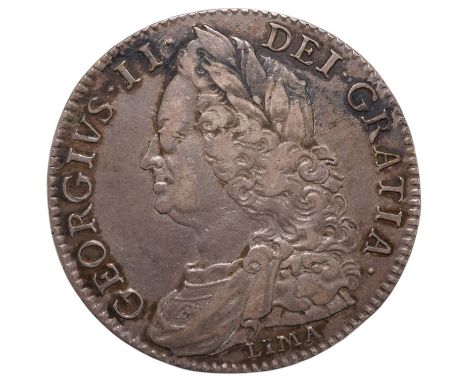 British silver coins, George II 1746 Lima Halfcrown, S.3695A, obv. old laur. and dr. bust LIMA below reads GEORGIVS, edge D.N