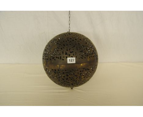 Persian pierced and cut steel gilt hanging light fitting 
