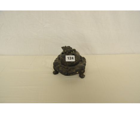 Chinese bronze Qilin censer with toad cover 