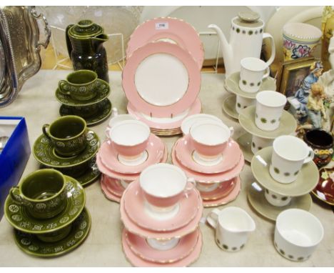 A Colclough 27 piece part tea service in pink and gilt edging; a Meakin Allegro pattern coffee service for six; a Lord Nelson