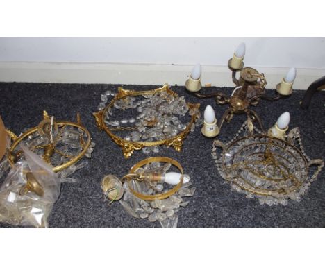 Lighting - four bag shaped chandeliers and five branch gilt metal chandelier