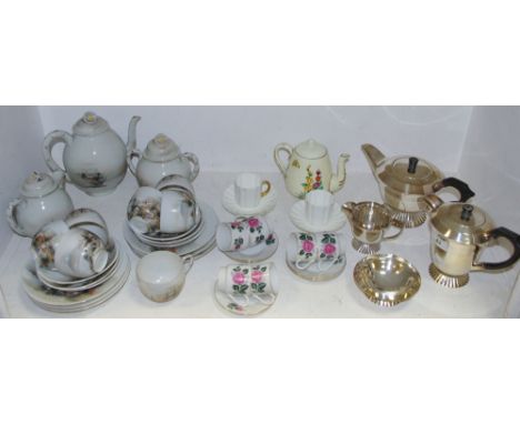 A Japanese egg shell tea service and misc. coffee cups; four piece EPNS setting 