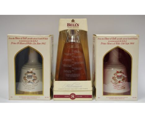 A Bell's Extra Special 2000 Millennium Single Malt Scotch Whisky, boxed; two others, celebratory, William and Harry,all boxed