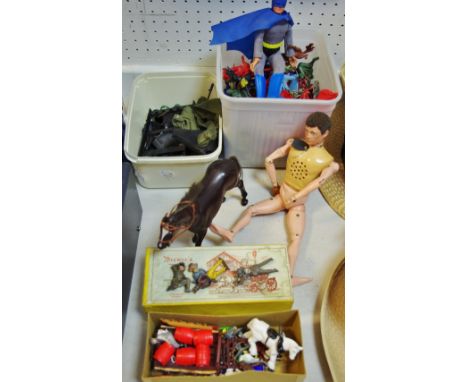 Toys   - a Midway importers No 810 Brewers Day set, boxed;  vintage Actionman doll, pull cord voice box, weapons etc;  cast m