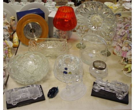 Glass and metalware - Hofbauer crystal; Bohemia crystal; rose bowls; a barometer, etc