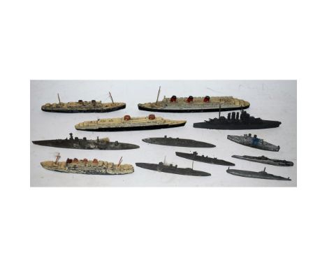 Meccano Dinky Toys -  scale model ships, Cunard White Line model of the Queen Mary Ocean Liner; others Britannic,battleships,