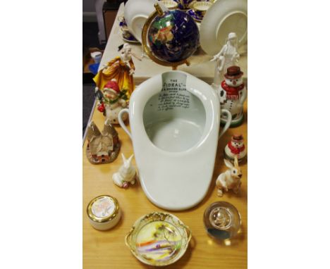 A small gemstone globe on stand; a Royal Doulton figure, Kirsty; a Royal Worcester figure Marjorie with C.O.A. ;Villeroy &amp