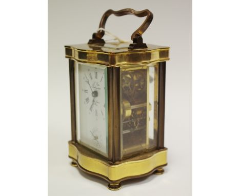 A French lacquered brass five glass carriage clock, :'Epee, white enamelled dial, Roman and Arabic numerals, with key, 15cm o