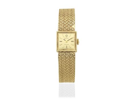 Rolex. A lady's 9K gold manual wind square form bracelet watchModel: PrecisionDate: Circa 1960Movement: 18-jewel Cal.1400 man