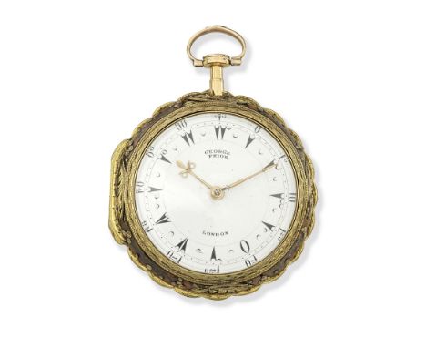Daniel De St. Leu for George Prior, London. A fine and large gilt metal and painted horn pair case two train quarter striking