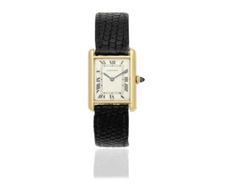 Cartier. An 18K gold manual wind rectangular wristwatchModel: TankDate: Circa 1970Movement: 17-jewel ETA Cal.2512 manual wind