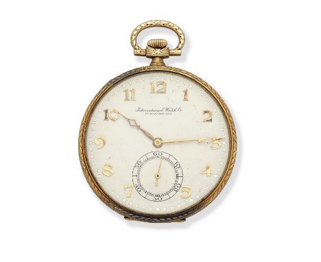 International Watch Company. A 14K gold keyless wind open face pocket watchDate: Circa 1925Movement: Gilt, Swiss lever, cut a