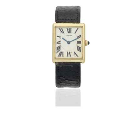 Cartier. A fine 18K gold manual wind rectangular wristwatchModel: TankDate: London Hallmark for 1969Movement: Jewelled Cal.P8