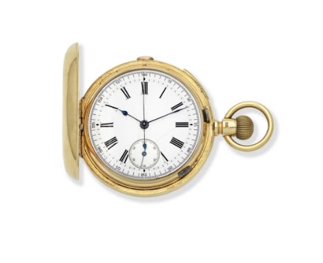 An 18K gold keyless wind full hunter pocket watchDate: Circa 1900Movement: Nickel finish 3/4 plate Swiss lever, cut and compe