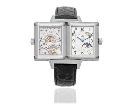 Jaeger-LeCoultre. A stainless steel manual wind reversible rectangular wristwatch with power reserve, day/night indication an