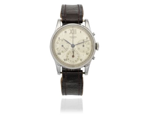 Universal Geneve. A stainless steel manual wind chronograph wristwatchModel: CompaxReference: 224102Date: Circa 1950Movement: