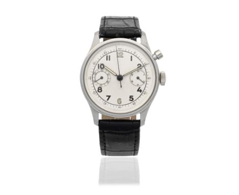 Attributed to Lemania. A stainless steel manual wind military style single button chronograph wristwatchDate: Circa 1960Movem