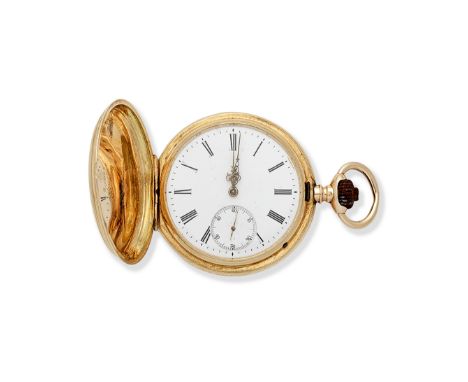 A 14K gold keyless wind full hunter pocket watchDate: Circa 1890Movement: Gilt Swiss lever, cut and compensated bi-metallic b