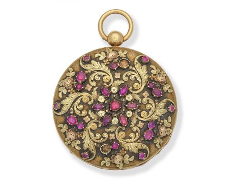 Gros, 65 Rue Dauphine, A Paris. A continental gold and ruby set key wind open face pocket watchDate: Circa 1820Movement: Gilt