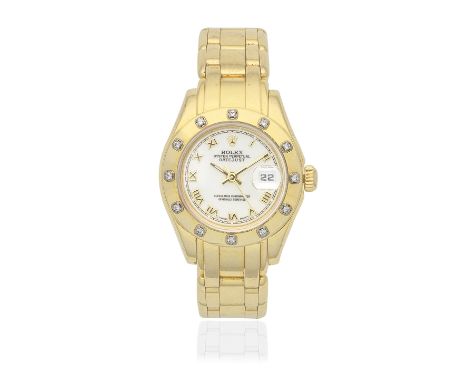 Rolex. A lady's 18K gold and diamond set automatic calendar bracelet watchModel: DatejustReference: 69318Date: Circa 1996Move