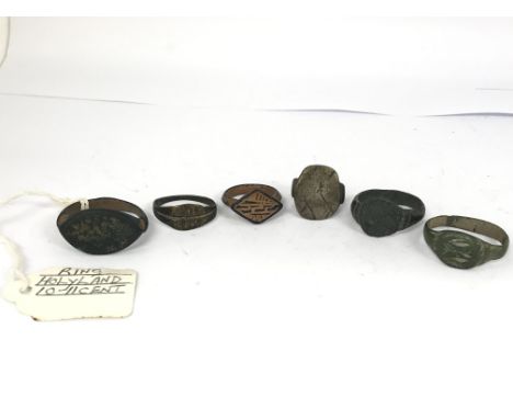 Six roman rings of varying designs as pictured, one ring from 10-11th century found in the Holyland and one could be possibly