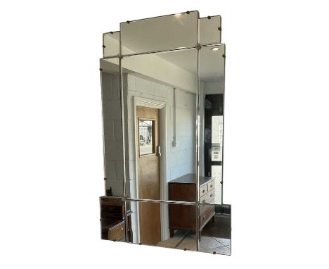A 1930s Art Deco nine panelled rectangular glass wall mirror, 71 x 46cm.