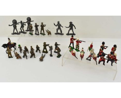 A quantity of mixed vintage lead and painted lead military figures, including WWI and WWII examples, Scottish Highland figure